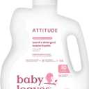 ATTITUDE Baby Laundry Detergent Liquid, EWG Verified, Safe for Baby Clothes, Infant and Newborn, Vegan and Naturally Derived Washing Soap, HE Compatible, Unscented, 80 Loads, 67.6 Fl Oz