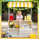 Novabright Lemonade Party Display Stand 55x31 Inch with Yellow White Striped Awning Wooden Vendor Cart Summer Party Decoration for Birthday Baby Shower Lemonade Stand Supplies