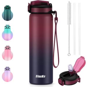 Stainless Steel Insulated Water Bottle, 24oz Insulated Drinking Bottle with Straw Lid, Keep Drinks Cold or Hot, for Work, Sport, Outdoor (Red Black)