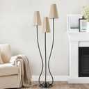 ZenGlimmer Artistic Vintage Floor Lamp, 3-Light Standing Lamps with Sculptural Curved Iron Base & Octagonal Linen Shades, Statement Lighting for Living Room, Bedroom, Studio