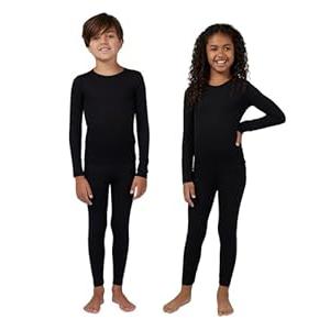 32 Degrees Heat Unisex Kids Lightweight Thermal Base Layer Set – Long Sleeve Top & Bottom, Soft Stretch, Moisture Wicking, Warm Underwear for Cold Weather, Black, Large