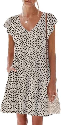 nclook Womens Summer Casual Dresses Sweet Cute V Neck Mini Dress with Pockets Ruffle Short Sleeve, XL