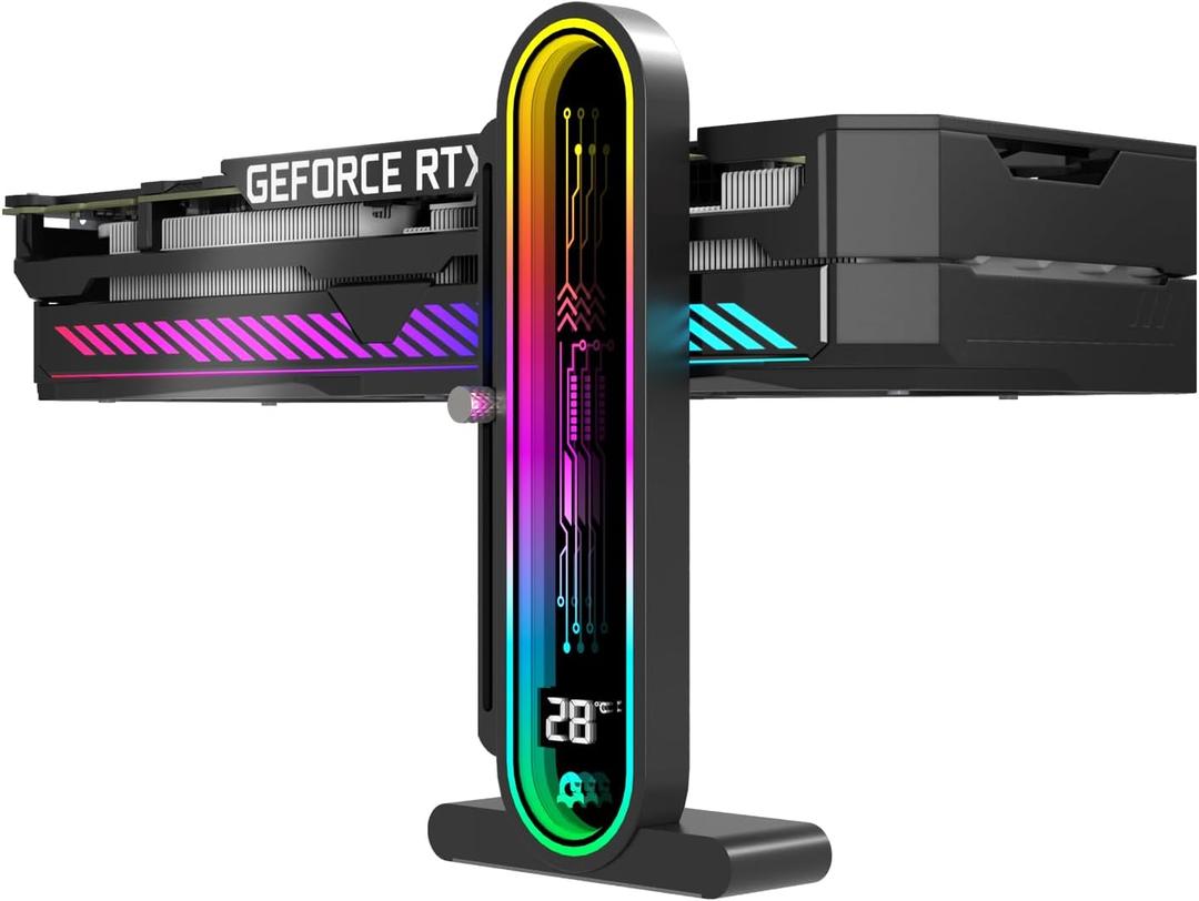 TGDGAMER ARGB GPU Support Bracket with Temperature DisplayAmbient Case Temp5V 3pin Universal GPU BracketGraphics Video Card Brace with Height AdjustableDY7-Black