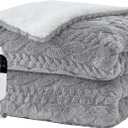 Electric Heated Blanket Full Size - Jacquard Shaggy Sherpa 72"x84" Fast Heating Bed Blankets with 6 Heating Levels & 10 Hours Auto Off, Over-Heated Protection ETL, Light Gray