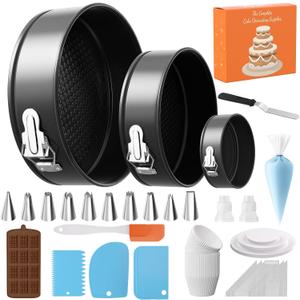131Pcs Springform Pan Cake Pan Sets for Baking Non-Stick Cake Decorating Kit (4, 7, 9 Inch), Piping Bags and Tips Cheesecake Bakeware Baking Tools Parchment Paper & Manual