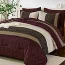 Dinjoy Burgundy King Size Comforter Set,Striped Boho Bed in a Bag King 7 Pieces Soft Fall Bedding Comforters Sets wiht Sheets Microfiber Complete Bed Sets for All Season