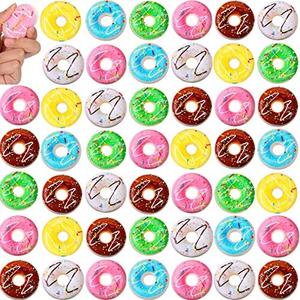 Macarrie 50 Pcs Donut Stress Balls Donut Party Favors Squeeze Fake Doughnut Slow Rising Toys Stress Relief Toy for Party Decoration Doughnut Theme Party Supplies, 6 Colors