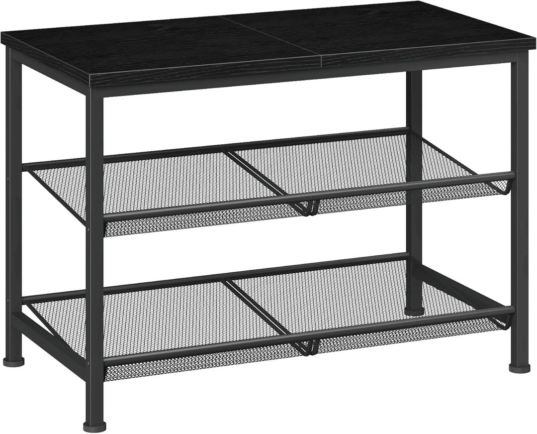 Shoe Rack for Entryway, 3-Tier Metal Shoe Rack with Storage Shelves and Spacious Top, Adjustable, It can accommodate 10-12 Pairs of Shoes,Black