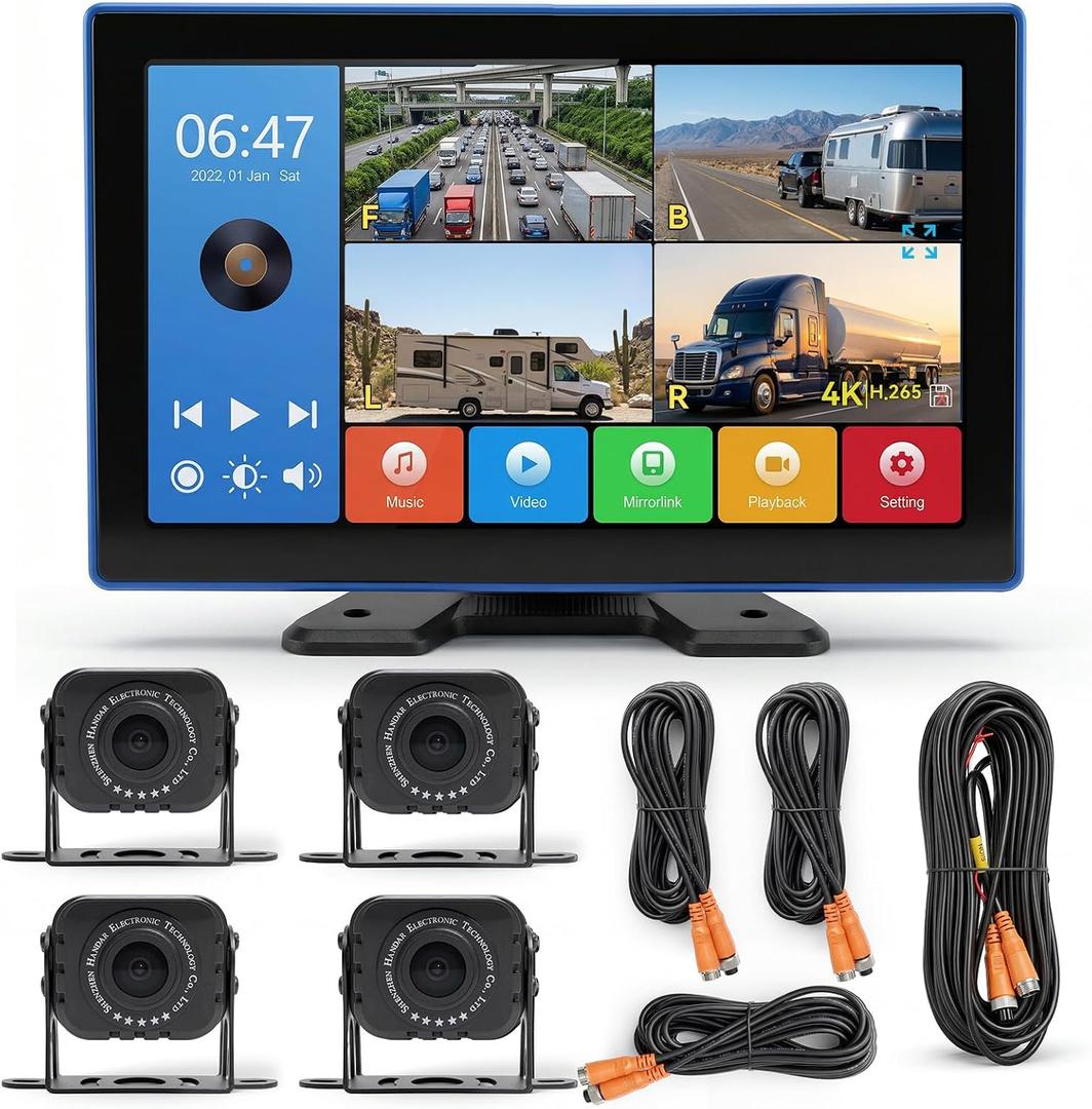 4K RV Backup Camera System, 10.1 in Touchscreen, 4 Wired Cameras