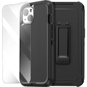 AICase Belt-Clip Holster Case for iPhone 14 Case (6.1") with Glass Protector,Heavy Duty Drop Protection Full Body Rugged Shockproof/DustProof Military Grade Tough Durable Cover for iPhone 14
