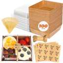 100Pcs Small Charcuterie Boxes with Clear Lids - Paper Mini Charcuterie Boxes To Go, Disposable Food Container with Lid, Dessert Boxes for Sandwich, Cookie, Sushi, Cake Slice, and Strawberries