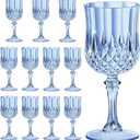 7OZ Plastic Glasses, Reusable Vintage Goblets Unbreakable Drinking Glasses Crystal Water Cups Champagne for Wedding, Parties, Mother's Day (12, Blue)