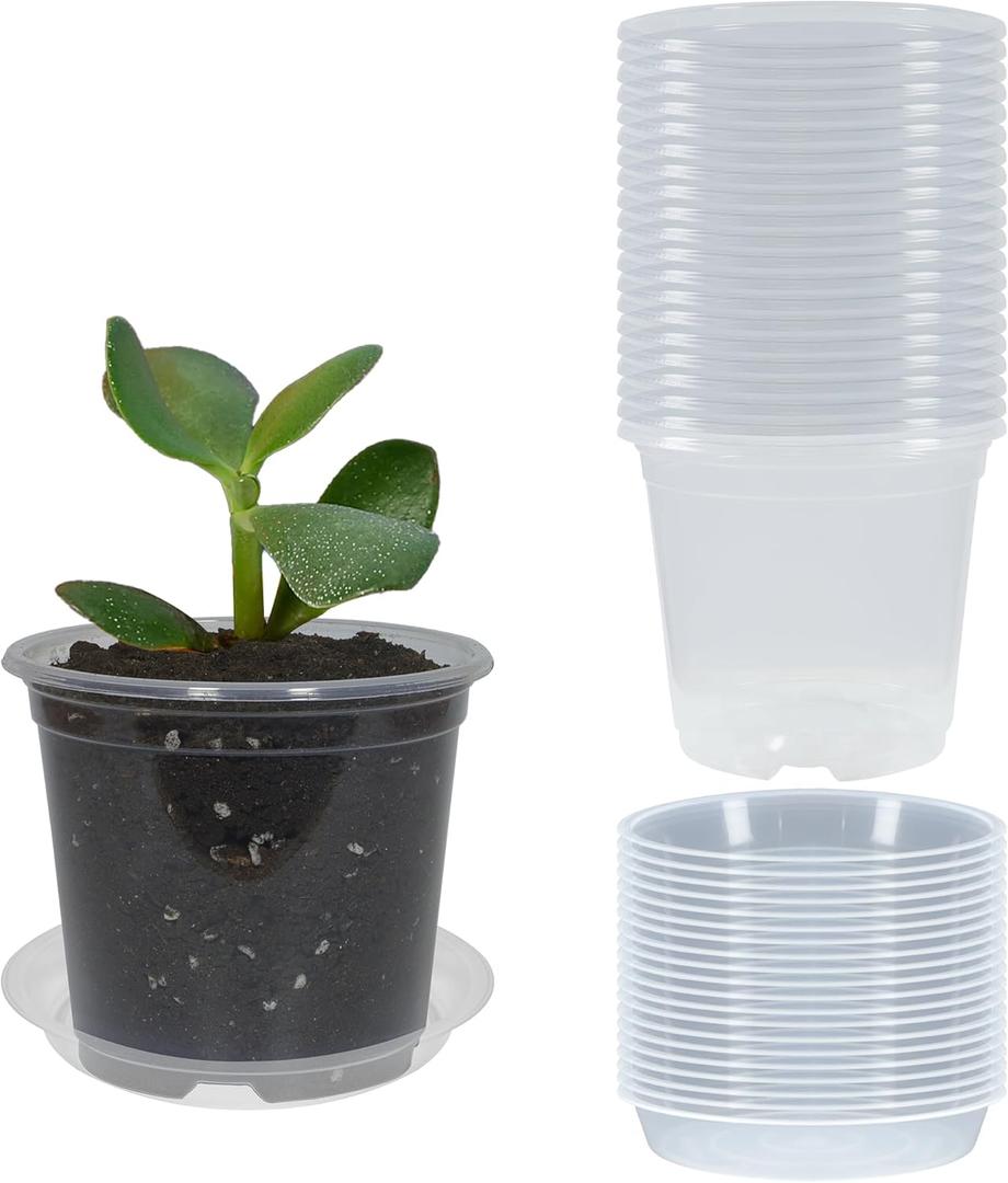 20 Pack 3 Inch Clear Nursery Pots with Drainage and 20 Pack Plant Saucers, Plant Pots for Plants Transparent Potting Containers for Plants Seeding Starter Pot (Clear, 3 Inch)