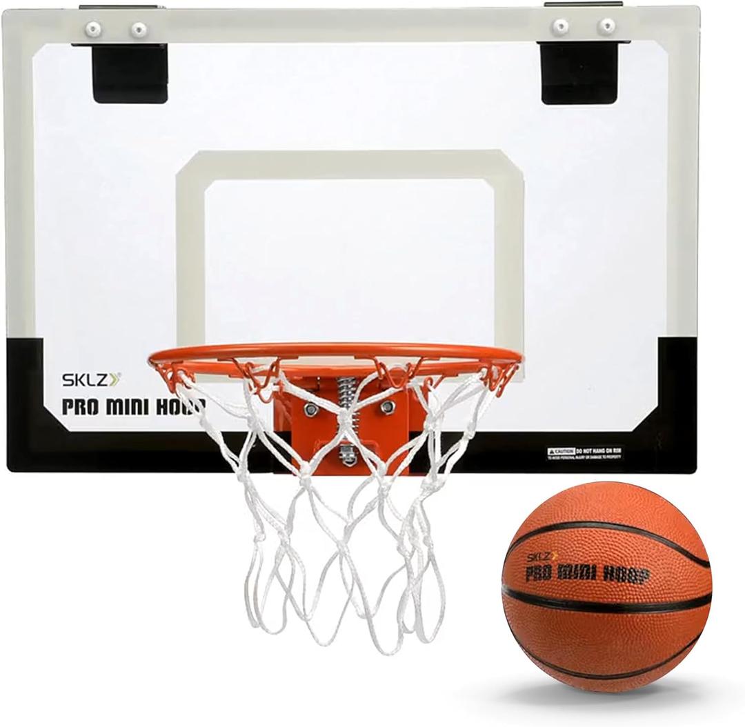 SKLZ Pro Mini Indoor Basketball Hoop with Ball, Over the Door, Shatter-Proof Backboard, Spring-Action Break-Away Steel Rim, Great for Home, Dorm Room, and Office, Standard