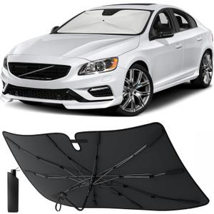 EcoNour Umbrella Windshield Sun Shade for Car | Foldable Umbrella Sun Shield | UV & Heat Protection for Front Window Shade with Storage Pouch | Fits Coupe, Sedan & Hatchbacks | Small 52"x31"