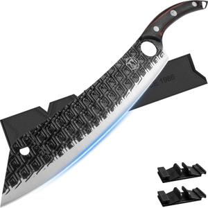 XYJ Slicing Japanese Chef Knife with Guards Protector,Curved Vegetable Butcher Knives Camping Kitchen Knives,Carving Brisket Knife,Full TangTang (11.5 Inch)