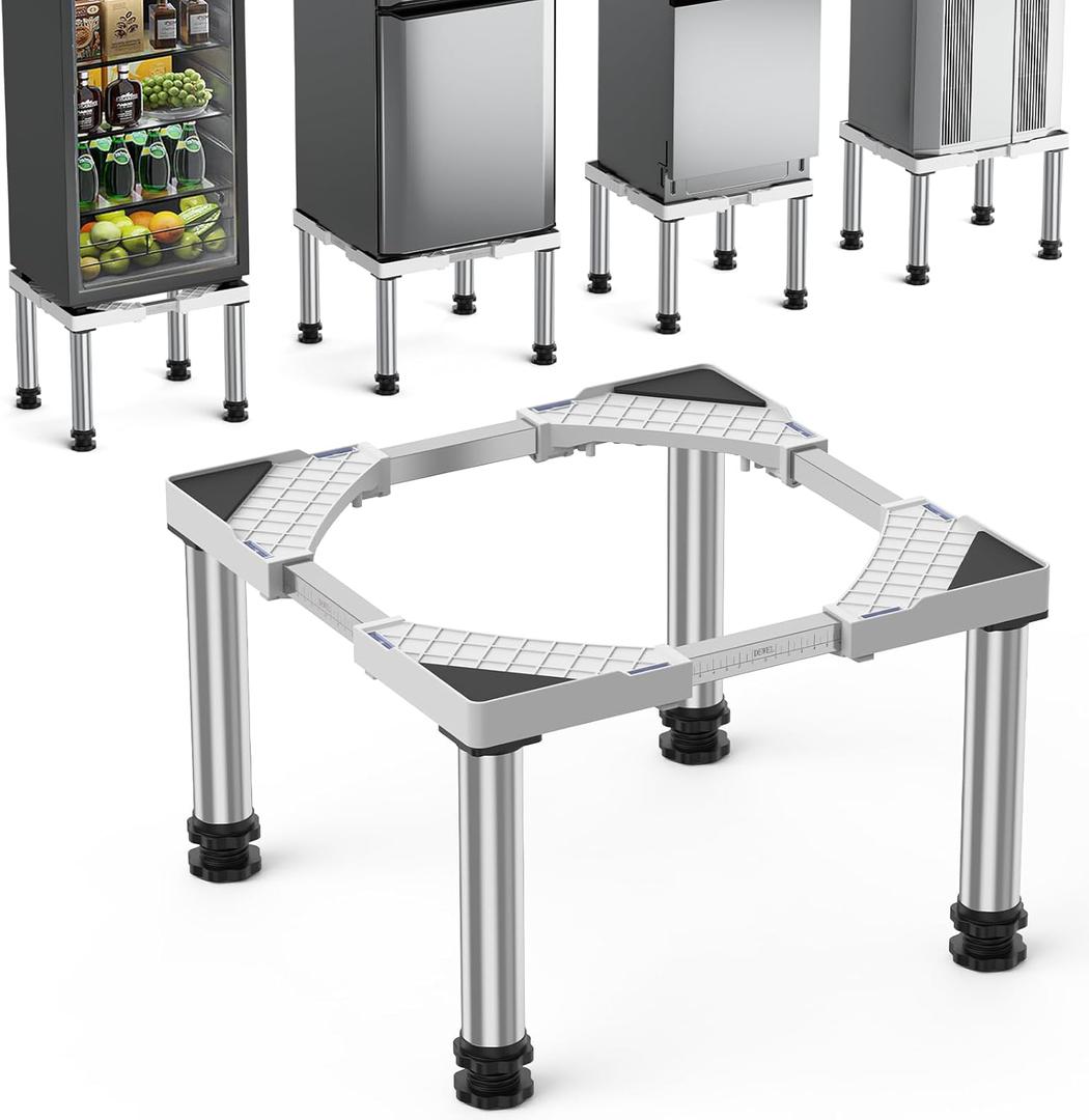 Mini Fridge Stand Height 13"-14.2" Adjustable Refrigerator Washing Machine Stand Base with 4 Strong Feet Anti-Vibration Washer Dryer Stand Laundry Pedestal Universal Appliance Stand Load 660LB-White