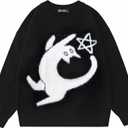 Laixton Mens Graphic Sweater Unisex Long Sleeve Knit Oversized Sweater Aesthetic Streetwear Casual Sweaters Tunic Tops (Black, L)
