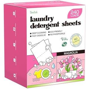 Soulink Magnolia Laundry Detergent Sheets 240 Loads - Eco-Friendly, Plant-Based, Hypoallergenic, No Plastic Jug