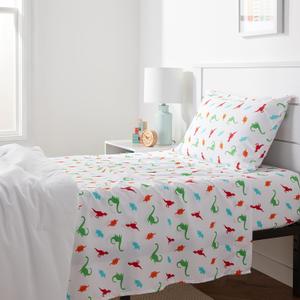 Amazon Basics Kid's Soft, Breathable, Easy-Wash Microfiber 3-Piece Sheet Set with Fitted Sheet, Twin, Multi-Color Dinosaurs, Animal Print