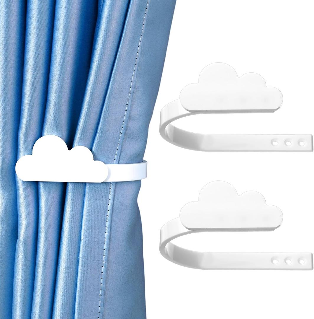 2 Pcs Cloud Curtain Tiebacks Magnetic White Curtain Holdbacks Cloud Wall Mounted Acrylic Mounted Tie Backs with Screw for Windows Nursery Home Decor