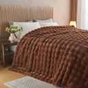 Lotus Karen Faux Fur Throw Blanket Dark Coffee - Big Bubble Rabbit Fluff Blanket for Couch Bed Sofa,Softest Fluffy Fuzzy Cozy Blanket,Thick Furry Plush Shaggy Warm Blankets for Women,108x90 Inches