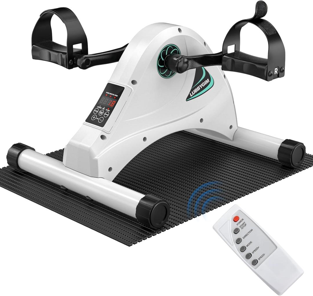 LUBBYGIM Mini Exercise Bike, Under Desk Bike Pedal Exerciser for Seniors & Physical Therapy, Electric Motorized Foot Pedal Machine for Arm and Leg Fitness, 6 Speed Levels
