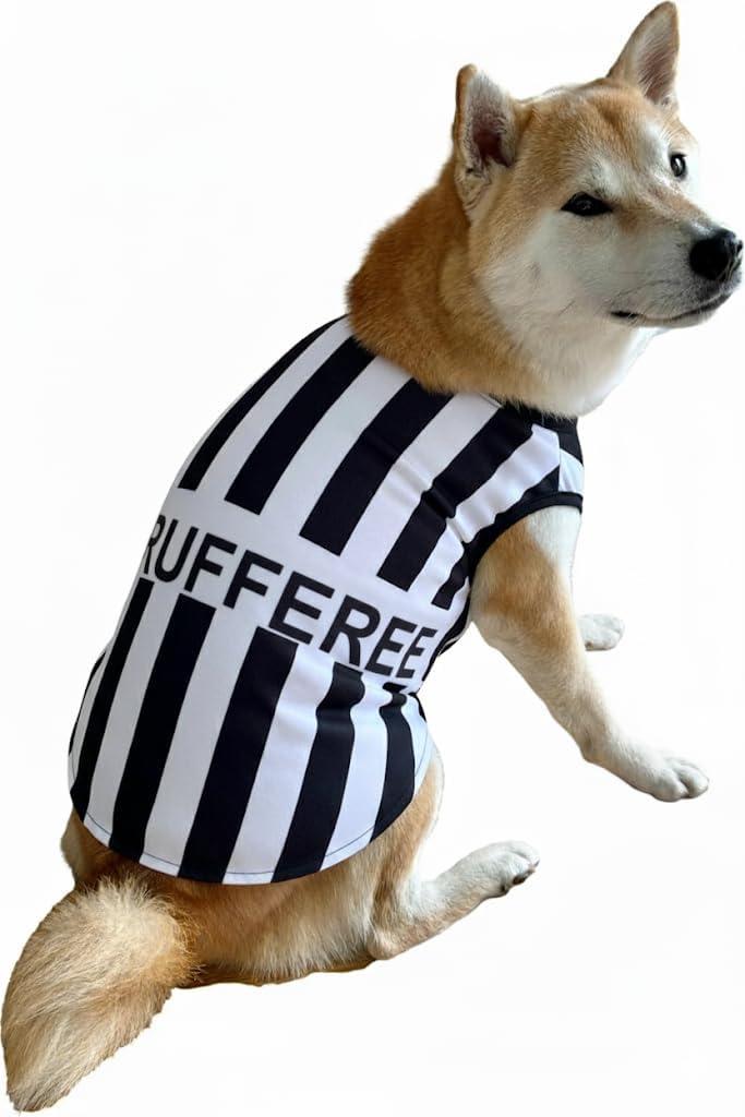 ComfyCamper Black and White Sports Referee Dog Cape Costume - XXL Cosplay Rufferee Halloween Costumes Christmas, M