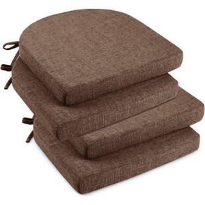 downluxe Indoor Chair Cushions for Dining Chairs, Soft and Comfortable Textured Foam Kitchen Chair Pads with Ties and Non-Slip Backing, 16" x 16" x 2", Brown, 4 Pack