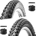WHEELO Mountain Bike Tires Set: 2-Pack 26x2.1 Inch Folding Replacement Bicycle Tires and Pair Schrader Valve Inner Tubes with Tire Levers for MTB Off-Road Bike