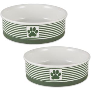 Bone Dry Paw & Patch Ceramic Pet Collection, Large Set, 7.5x2.4, Hunter Green, 2 Piece, 5742