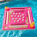 Floating Mahjong Table for Pool,32×32in Pool Float Game Board for Mahjong Poker Dominoes,Hot Tub Float Table with Tile Racks and Cup Holders for Adults,Summer Pool Party Accessories (Pink Lemon), 31.5 x 31.5 x 2.0 inches