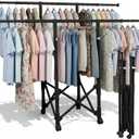 Clothes Rack Double Rods, Foldable Laundry Rack for Air Drying Clothing, Wardrobe Closet Rolling Sturdy Metal Garment Rack for Bedroom Laundry Living Room, Black