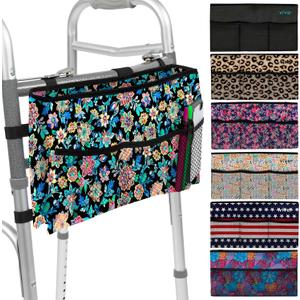 Vive Walker Bag - Accessories Wheelchair Basket Pouch (Water Resistant) - Seniors Caddy Accessory Attachment for Folding, Rolling Walkers - Carry Storage Carrier Tote - Lightweight, Universal Size (Black Floral)