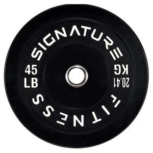 Signature Fitness 2" Olympic Bumper Plate Weight Plates with Steel Hub - 100% Virgin Rubber, Black 45LB