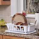 STERILITE 2-Piece Large Sink Set Dish Rack Drainer, White (18 L x 13 3/4" W x 5 1/2" H), 3/4" L x 3/4" W x