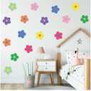 16Pcs Y2K Cute Flowers Wall Decal Kidcore Aesthetic Preppy Hippie Trendy Wall Art Decor Vinyl Peel and Stick Retro Colorful Flowers Stickers for College Teen Girls Dorm Bedroom Room Decoration