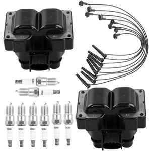 HQPASFY Ignition Coils & Iridium Spark Plugs & Wires FD487 Compatible with Ford Explorer Expedition F-150 Mustang Lincoln Continental Mercury Cougar 4.6L V8 Replace# DG454