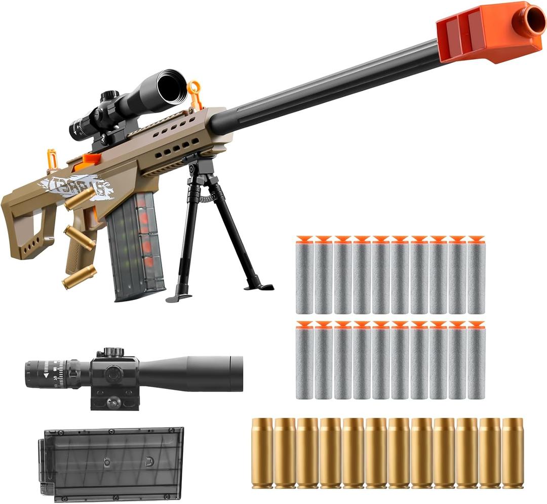 Soft Bullet Toy Gun Sniper Rifle with Scope Realistic Shell ejecting Foam Blaster Fake Gun Look Real shotgun Dart Pellet Shooting Game for Boys Teen Adults Gifts Age 8+ 10 12 Year Old (Brown)