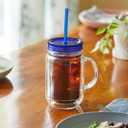 Plastic Mason Jars with Handles, Lids and Straws | 20 oz Double Insulated Tumbler with Straw | 4 Pack Set of 4 | Wide Mouth Mason Jar Mugs | Cups for Kids and Adults