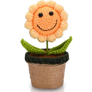 QUELIEN Crochet Sunflower Gifts for Women,Artificial Crochet Flowers for Decoration,Handmade Sunflower Pot for Home Office Desk Car Dashboard Decoration