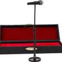 Miniature Microphone with Case Mini Musical Instrument Microphone Replica Model Fit for 1:12 Action Figures Dollhouse Accessories Home Decoration Ornament (Black, (Adjustable) 3.15"-5.12")