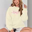 FASHGL Pink Bow Sweatshirt Womens - Sequins Coquette Sweater Casual Round Neck Pullover Sweatshirts Long Sleeve Tops (XL)