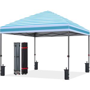 ABCCANOPY Outdoor Pop up Canopy Tent, 10x10 Instant Portable Canopy for Camping, Beach, Backyard, Sky Blue Stripes