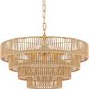 6-Lights Hand-Woven Rattan Pendant Light 4 Round Transitional Minimalist Boho Large Pendant Light for Kitchen Island Dining Room Living Room Hallway, Dia 20 Inch, UL Listed