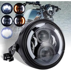 7 Inch LED Motorcycle Headlight Round with Housing Bucket Turn Signal DRL Hi/Low Beam Headlight for Harley Honda Suzuki Yamaha Kawasaki Cafe Racer Chopper Bobber Motorcycle