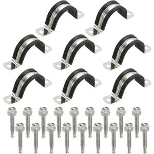 PATIKIL 8Pcs Pipe Clamps, 1-1/2 Inch 304 Stainless Steel Rubber Cushioned U Bracket Conduit Clamps Pipe Strap Wire Clips with Hexagonal Screw for Tube Hose Cord Installation, 38mm