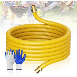 CSST Gas Line 37Ft 3/4'', Professional Underground Flexible Gas Line with 2 Brass NPT Fittings & Gloves, Contractor-Grated Stainless Steel Propane Hose for Grill, Heater, RV Conversion