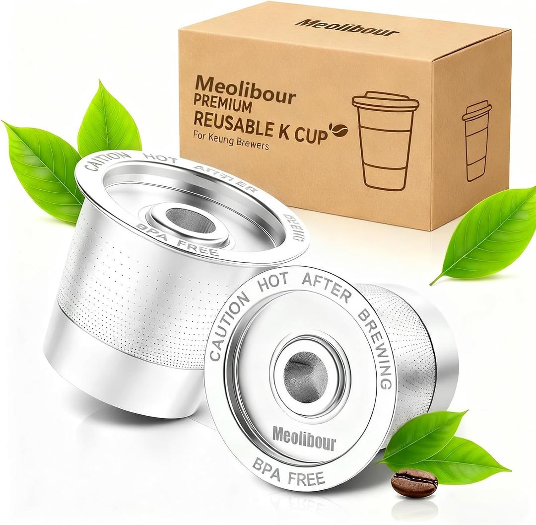 Meolibour 2 Pack Reusable K Cups Coffee Pods for Keurig 1.0: Stainless Steel Refillable K Cup - Reusable Coffee Filter for Keurig 1.0 Coffee Maker, Eco-Friendly, Innovative Design