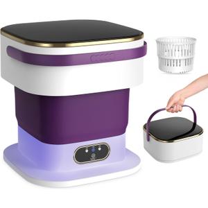 Portable Washing Machine, 15L Mini Washing Machine with Spin Basket & 3 Cleaning Modes for Small Clothes,Foldable Mini Washer for Apartments, Dorms, Camping (Purple)